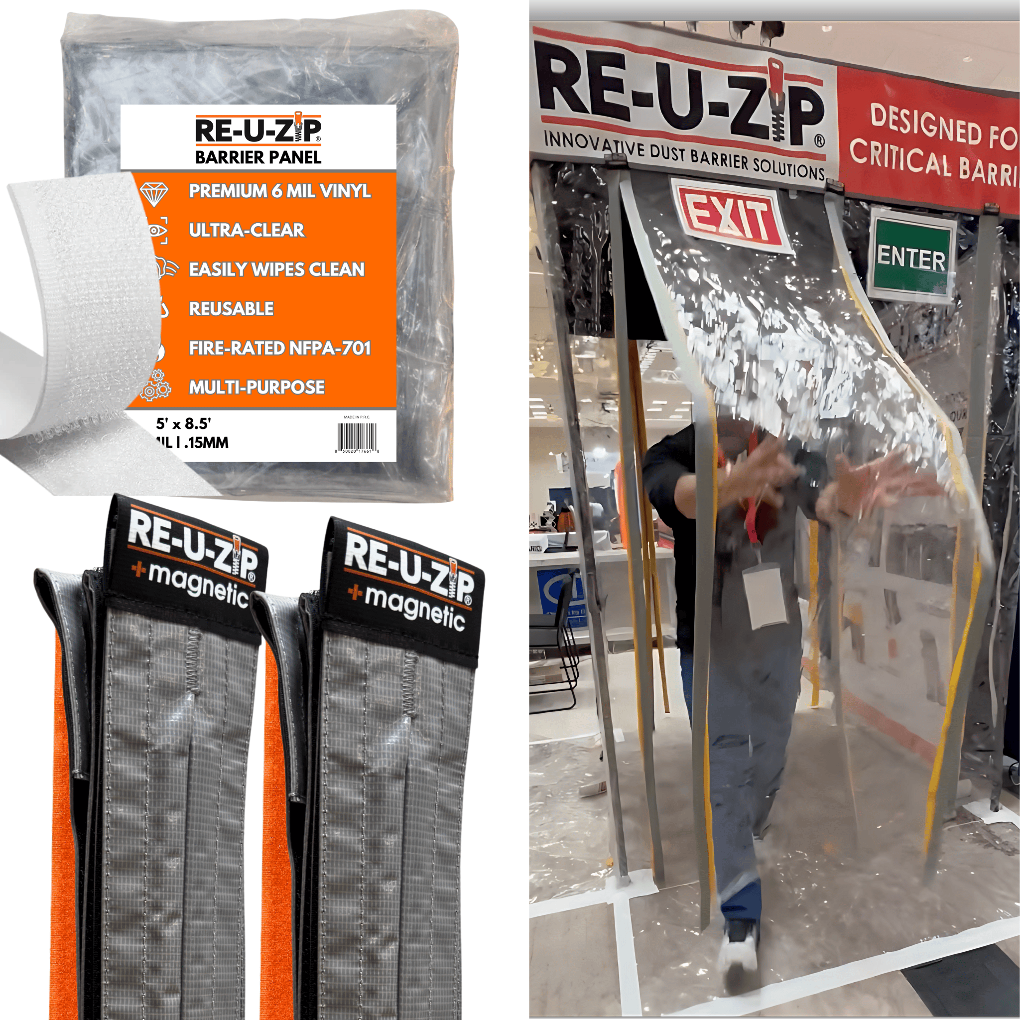 RE-U-ZIP® Ultra-Clear Magnetic Flap Door Kit | Fire-Retardant – RE