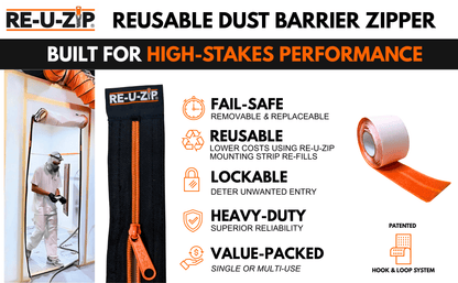 RE-U-ZIP® | DUST CONTAINMENT EVOLVED™ Construction RE-U-ZIP® FAIL-SAFE™ REUSABLE DUST BARRIER ZIPPER (ONLY) | 6-PACK