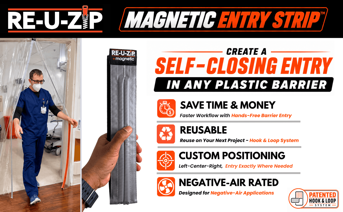 RE-U-ZIP® | DUST CONTAINMENT EVOLVED™ Construction RE-U-ZIP® Magnetic Entry Strip™ + Dust Barrier Zipper | Starter Bundle