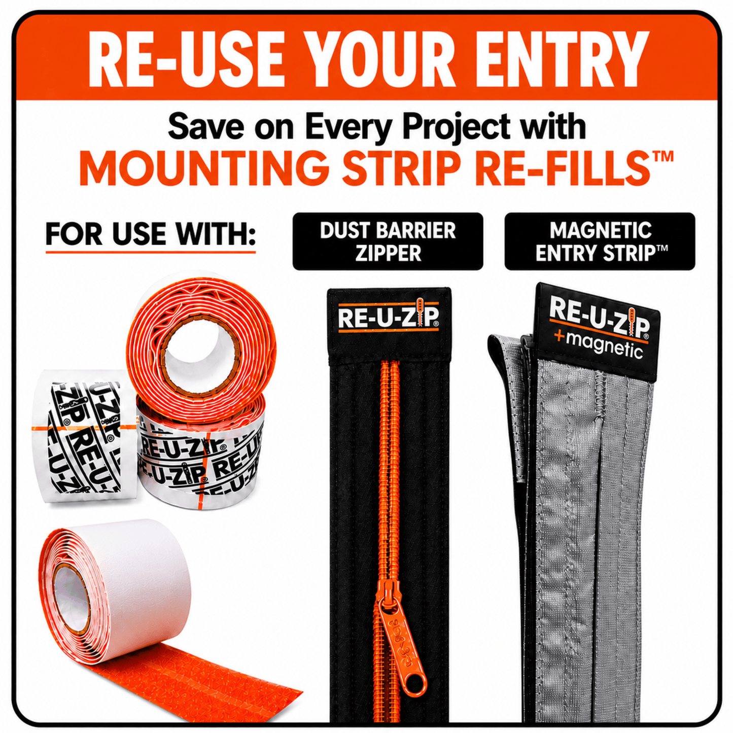 RE-U-ZIP® | DUST CONTAINMENT EVOLVED™ Construction RE-U-ZIP® Mounting Strip Re-Fill™ | 12-Pack