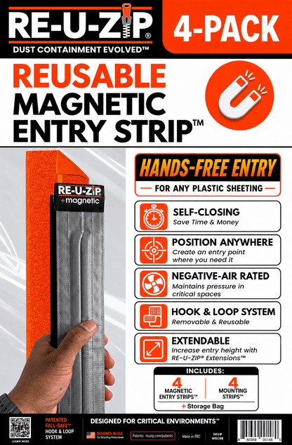 RE-U-ZIP® | DUST CONTAINMENT EVOLVED™ Construction RE-U-ZIP® Self-Closing Magnetic Entry Strip™ | 4-PACK