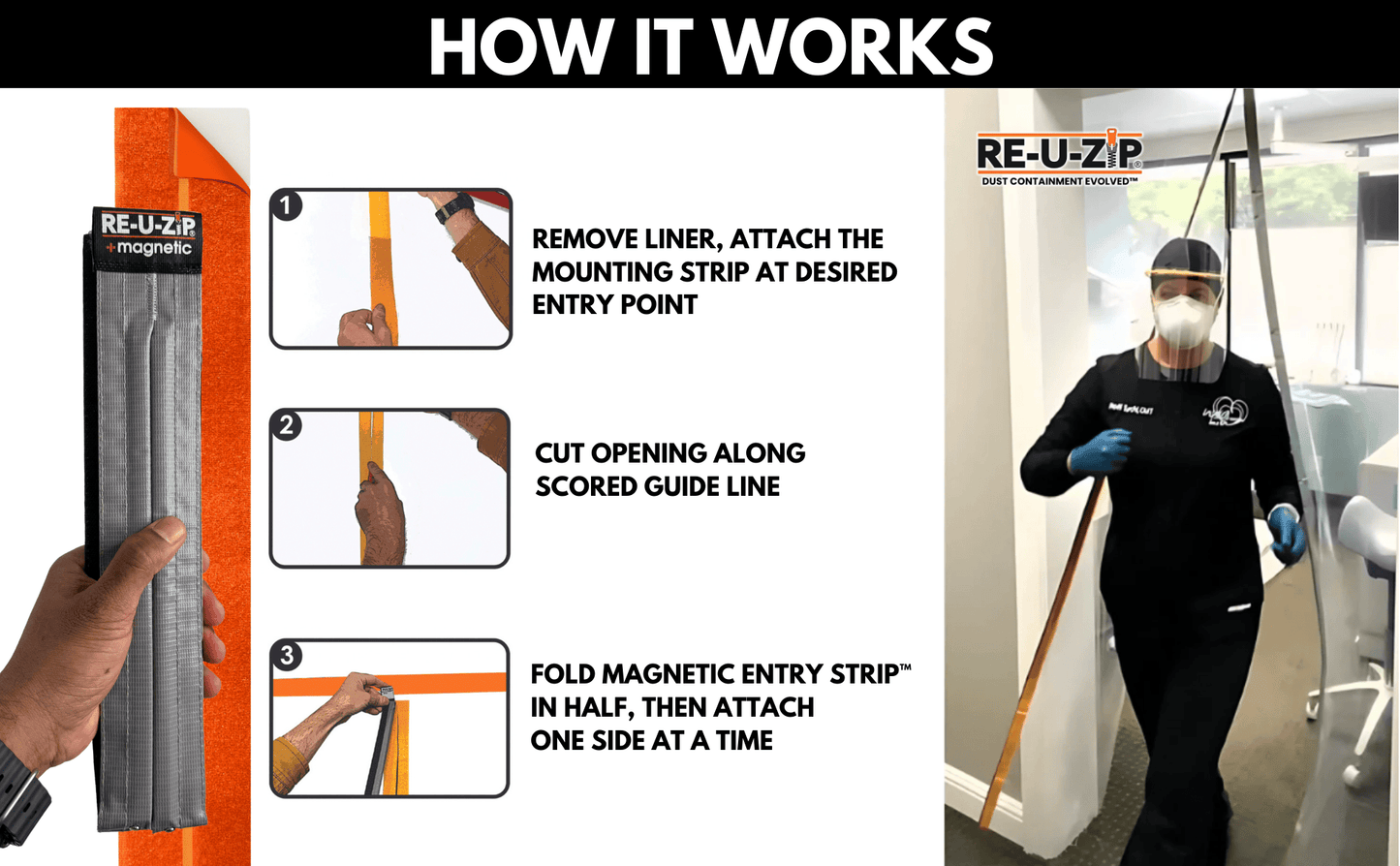 RE-U-ZIP® | DUST CONTAINMENT EVOLVED™ Construction RE-U-ZIP® Self-Closing Magnetic Entry Strip™ | Starter Kit