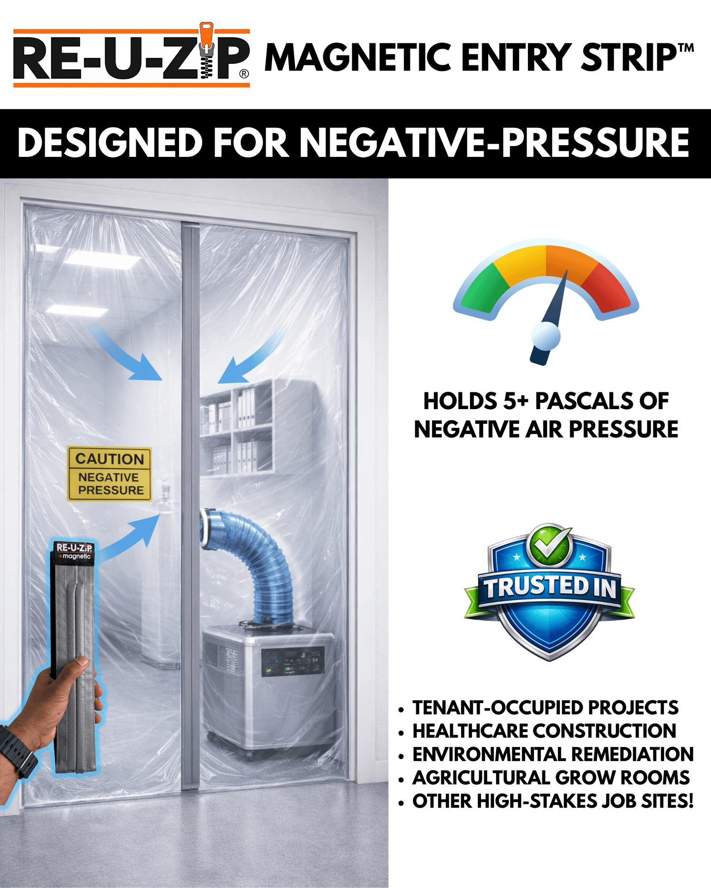 RE-U-ZIP® | DUST CONTAINMENT EVOLVED™ Construction RE-U-ZIP® Self-Closing Magnetic Entry Strip™ | Starter Kit