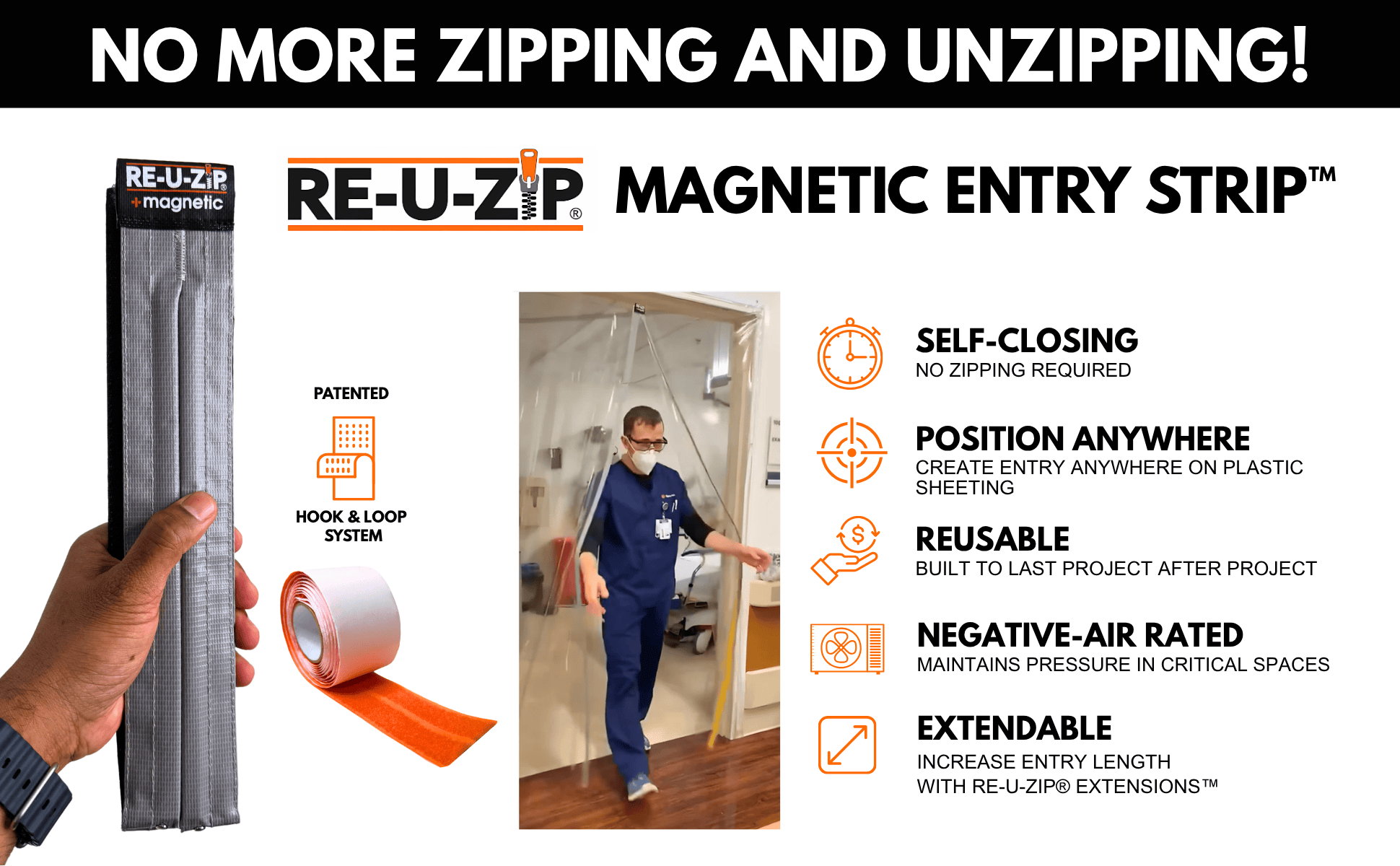 RE-U-ZIP® | DUST CONTAINMENT EVOLVED™ Construction RE-U-ZIP® Self-Closing Magnetic Entry Strip™ | Starter Kit