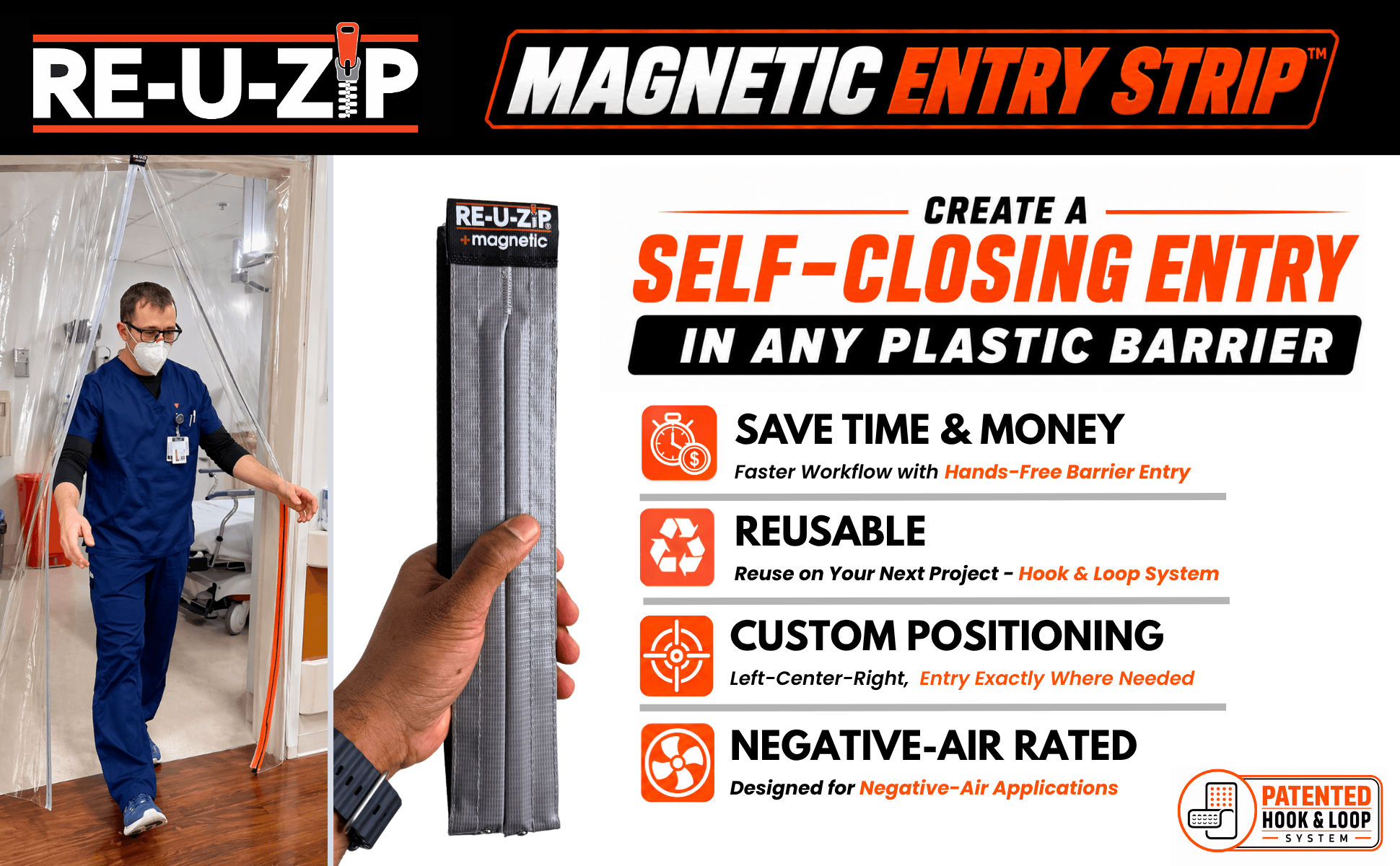 RE-U-ZIP® | DUST CONTAINMENT EVOLVED™ Construction RE-U-ZIP® Self-Closing Magnetic Entry Strip™ | Starter Kit