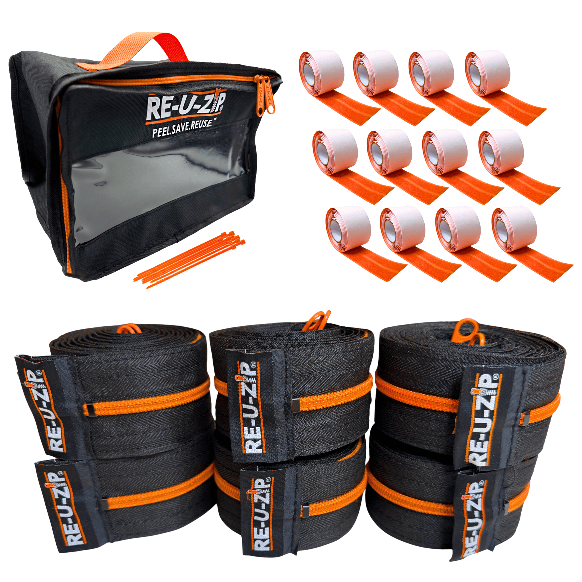RE-U-ZIP INNOVATIVE DUST BARRIER SOLUTIONS Construction ORANGE RE-U-ZIP® REUSABLE DUST BARRIER ZIPPER | PRO BUNDLE