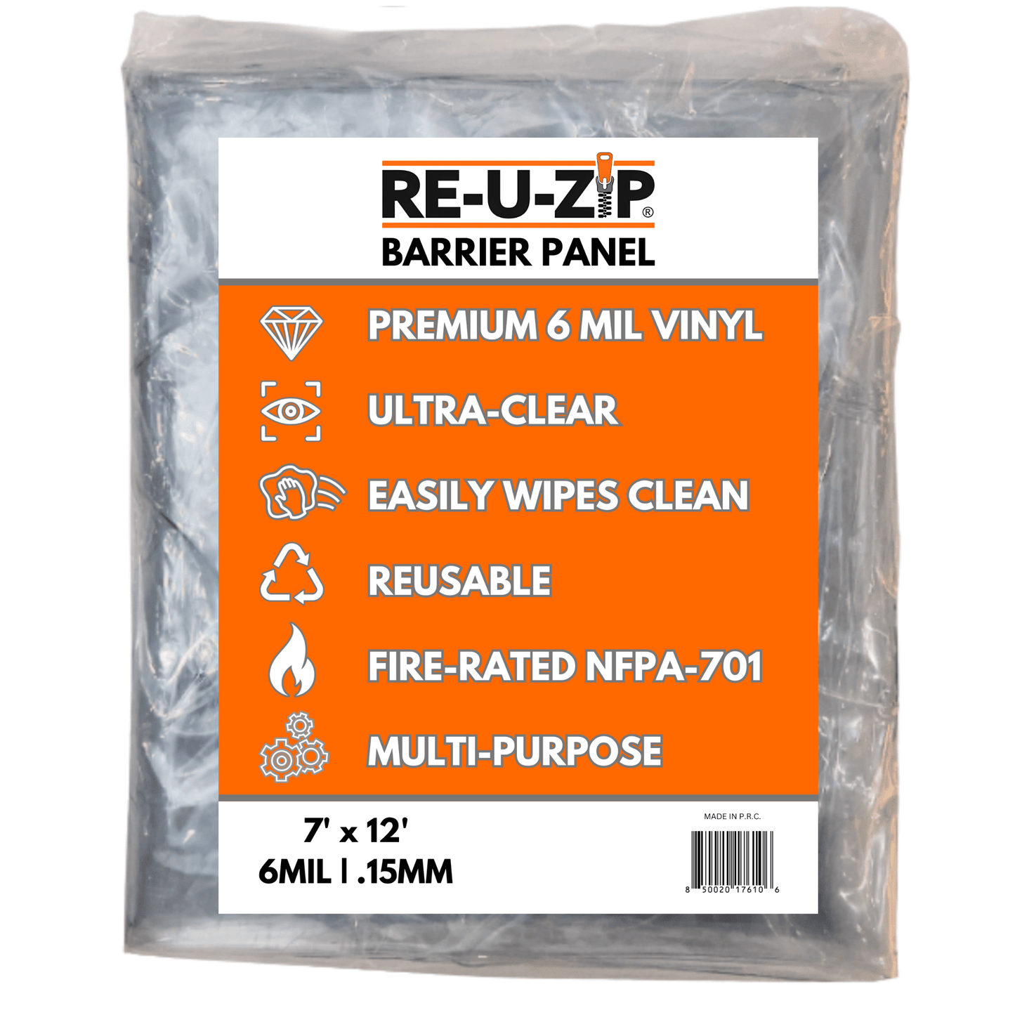 RE-U-ZIP INNOVATIVE DUST BARRIER SOLUTIONS Construction RE-U-ZIP® ULTRA-CLEAR BARRIER PANEL | XL RE-U-ZIP® ULTRA-CLEAR BARRIER PANEL