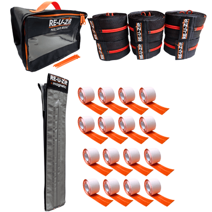 RE-U-ZIP INNOVATIVE DUST BARRIER SOLUTIONS Construction RED RE-U-ZIP® MAGNETIC ENTRY STRIP™ | STARTER KIT + DUST BARRIER ZIPPER | PRO BUNDLE