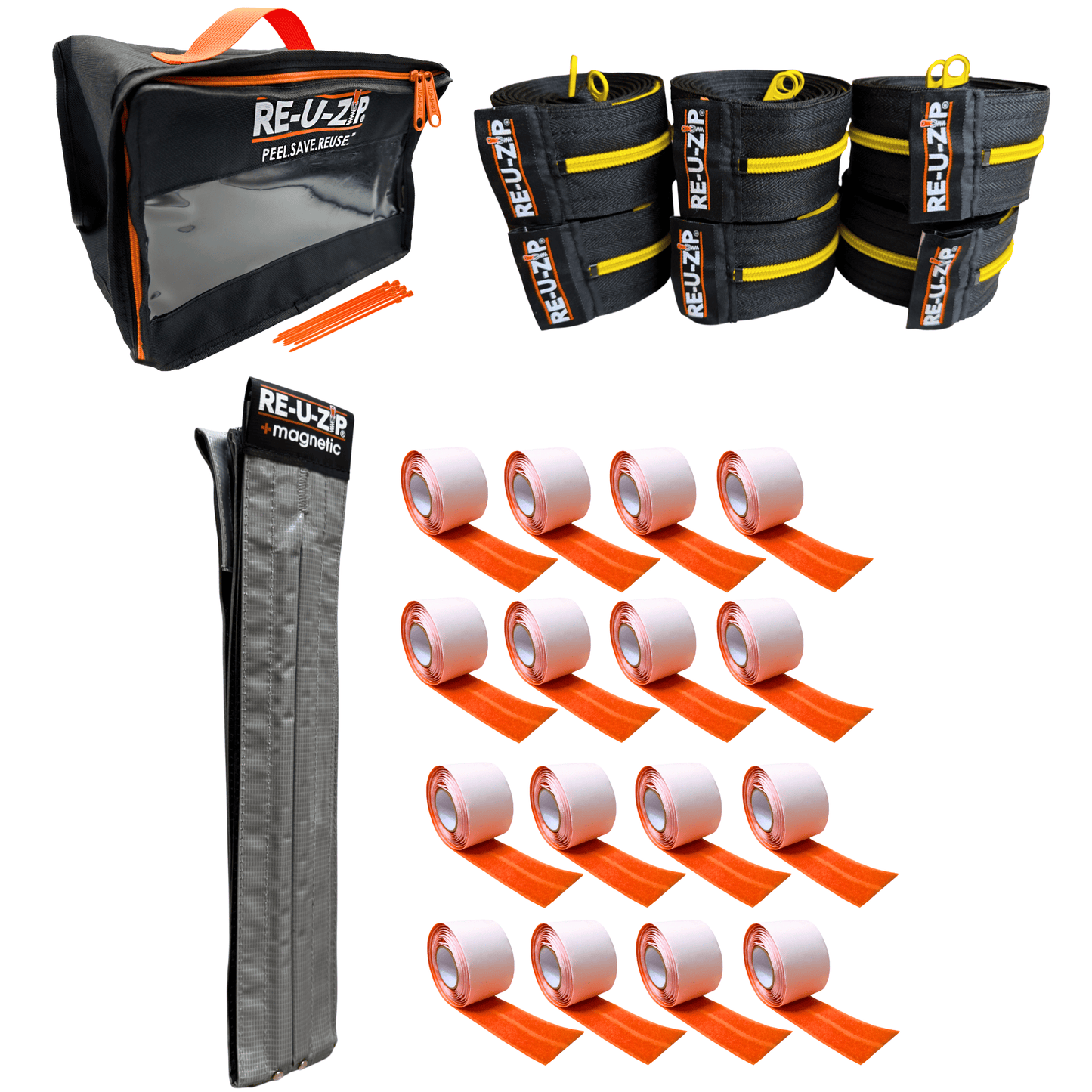 RE-U-ZIP INNOVATIVE DUST BARRIER SOLUTIONS Construction YELLOW RE-U-ZIP® MAGNETIC ENTRY STRIP™ | STARTER KIT + DUST BARRIER ZIPPER | PRO BUNDLE