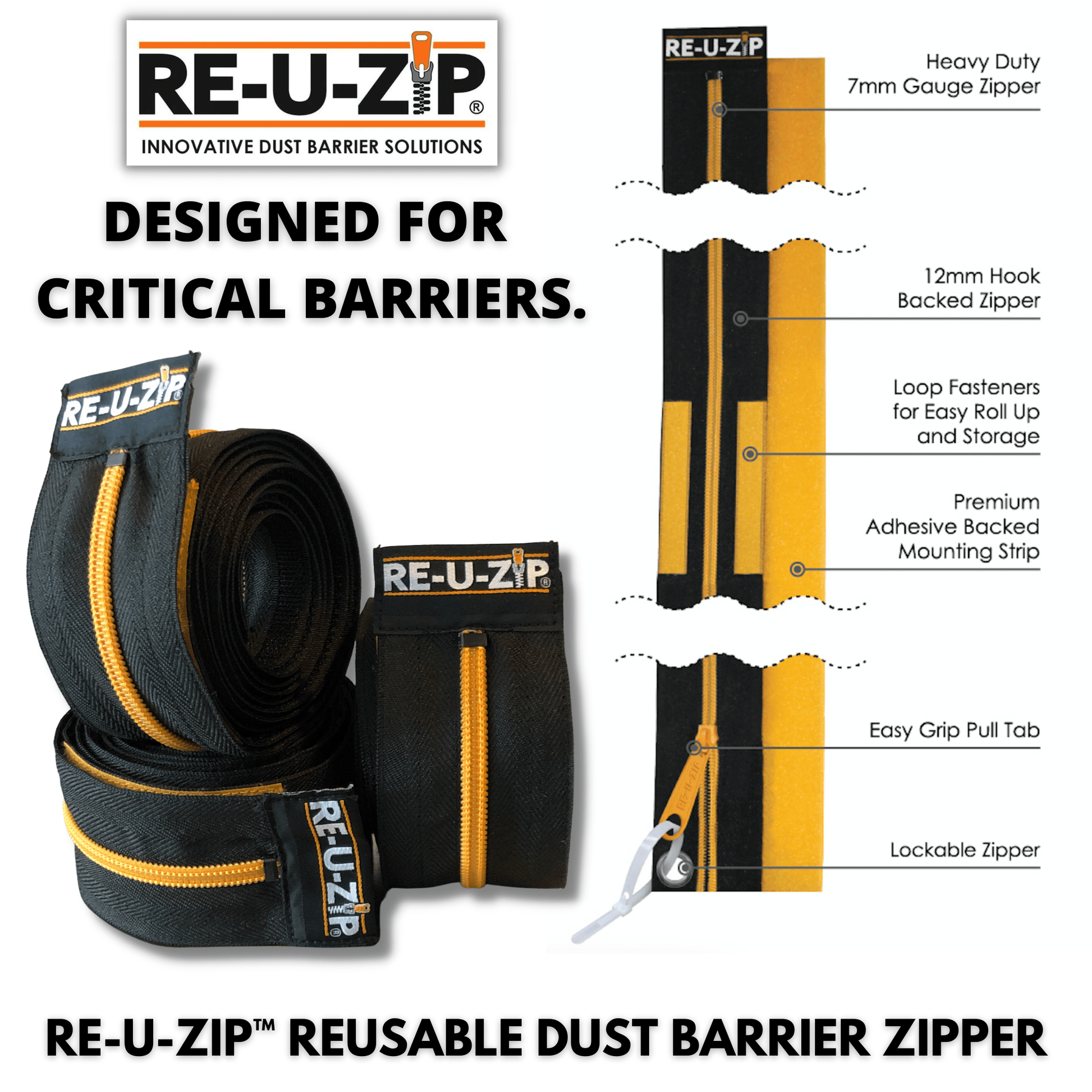 RE-U-ZIP DUST BARRIER SYSTEM Construction RE-U-ZIP™ REUSABLE DUST BARRIER ZIPPERS | 6 PACK (requires mounting strips)
