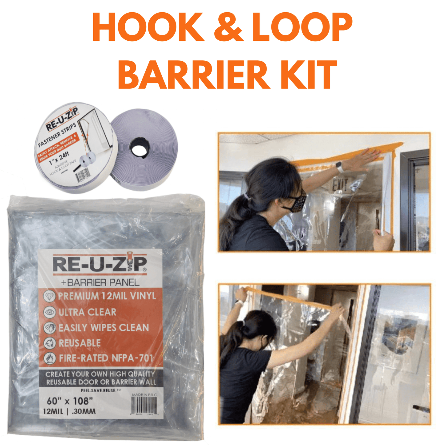 RE-U-ZIP INNOVATIVE DUST BARRIER SOLUTIONS Construction RE-U-ZIP™ Hook & Loop Dust Barrier Kit